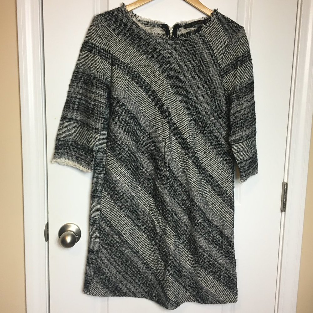 Zara Basic Textured Woven Raw Edge Mini Dress M